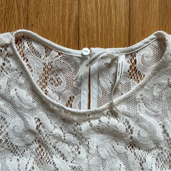 Anthropologie Ivory Parvati Velvet Ruched Lace Blouse Women’s XS Cottage Prairie - Picture 4 of 9